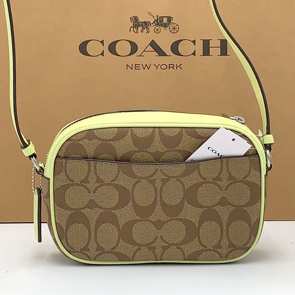 NEW! COACH Mini Jamie Camera Bag In Signature Canvas - Silver/Khaki/Pale Lime - Picture 3 of 16